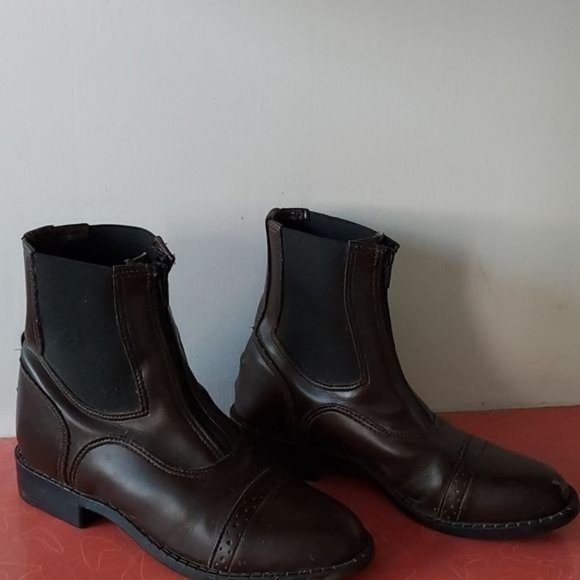 Shoes Girls Horse Riding Boots Dark Brown Leather Front Zip Paddock